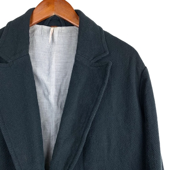 Free People Navy Boyfriend Chevron Pattern Blazer - Picture 4 of 6